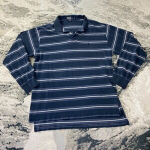 Polo Ralph Lauren Rugby Shirt Mens XL Blue White Stripe Performance Golf Tennis